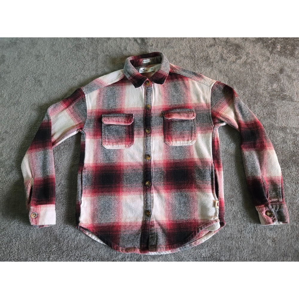 Hollister Flannel Shirt Womens XXS Red Black Plaid Good Boyfriend Fit Button Up